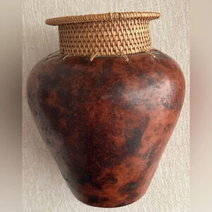 Brown, Black, and Wicker Vase